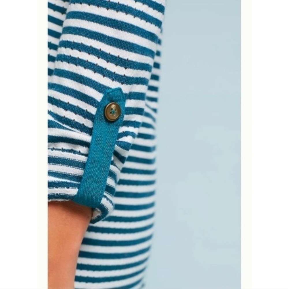 Anthropologie x Akemi + Kin "Sylvie Pointelle Top" Stripe Blue White | Women's M - Picture 3 of 12